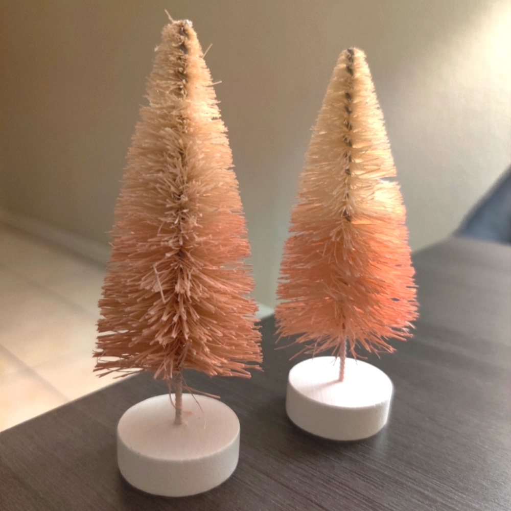 NEW Xmas Set of 2 Mini Bottle Brush Ombre Pink Love Miniature Trees Doll House
